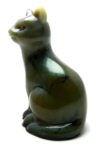 Kattenbeeldje Epoxy - Creme Grijs Zwart & Groene Mica