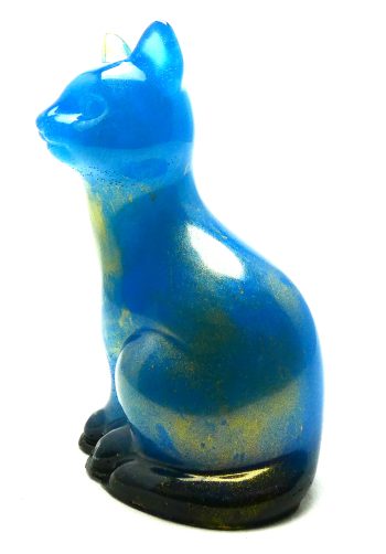 Kattenbeeldje Epoxy - Lichtblauw Mica & Goud