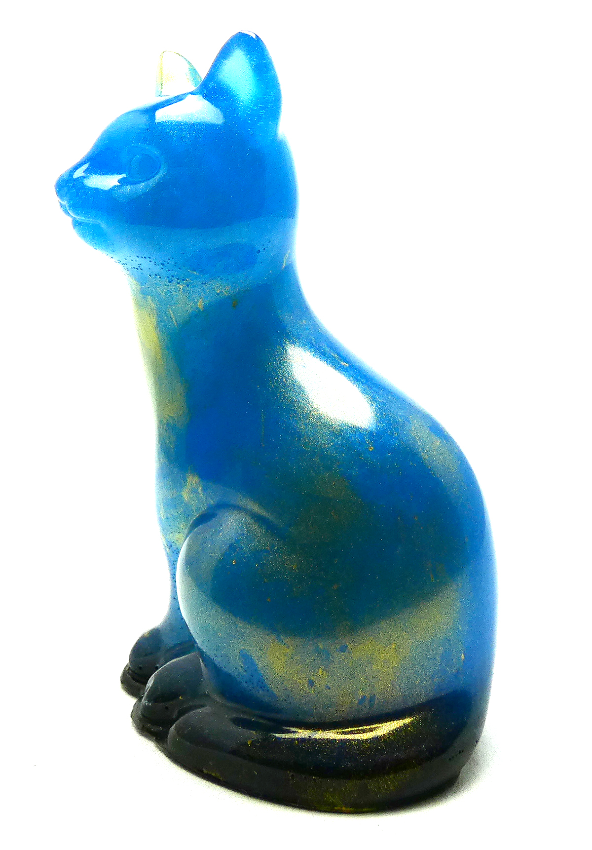 Kattenbeeldje Epoxy - Lichtblauw Mica & Goud