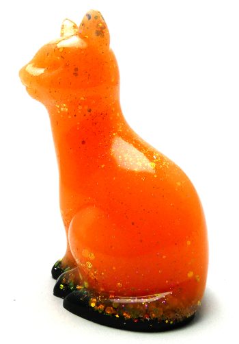 Kattenbeeldje Epoxy - Oranje Glow & Glitter