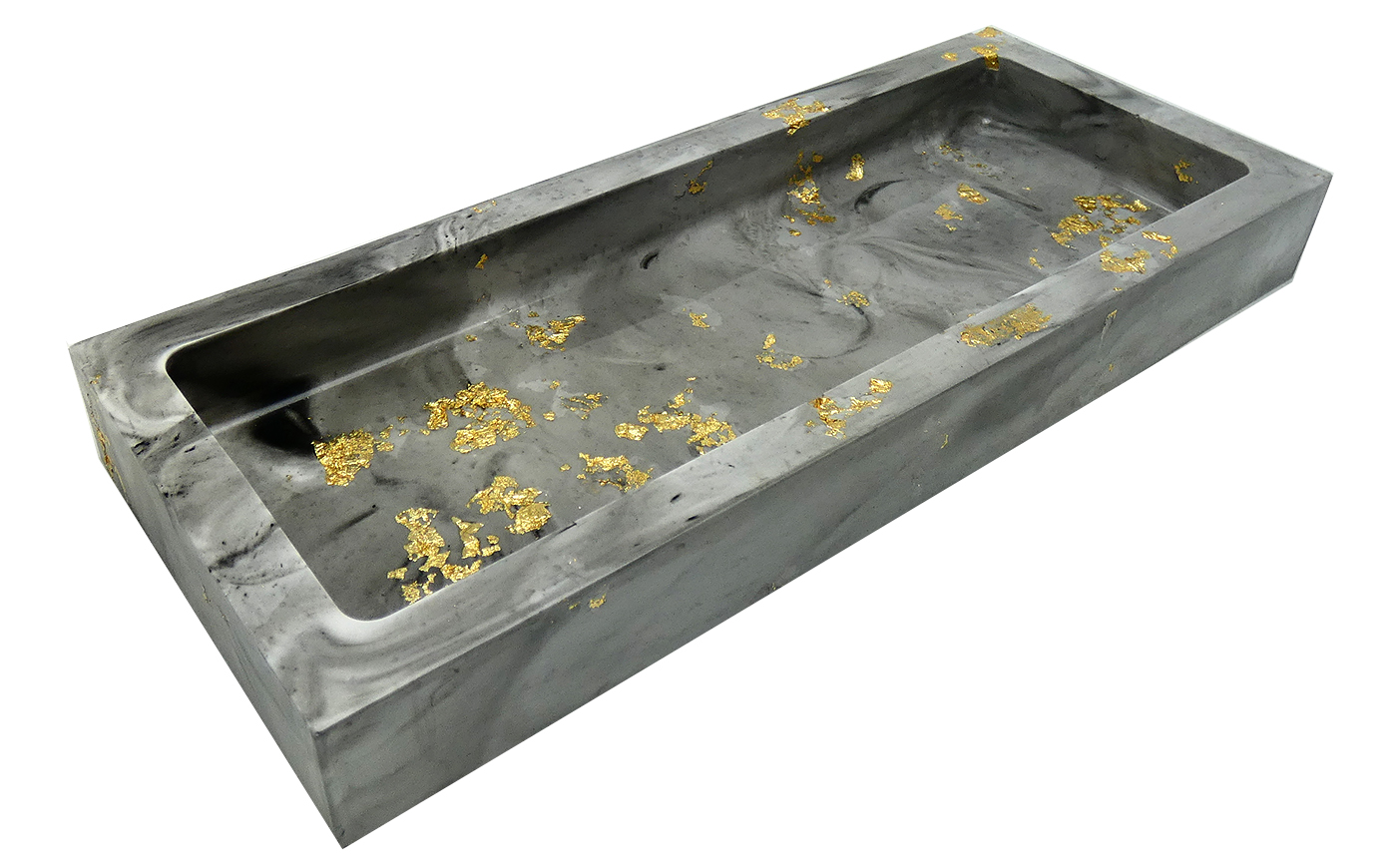 Rechthoekige Schaal Eco Resin Medium - Zwart, Grijs, Wit & Goudvlokken