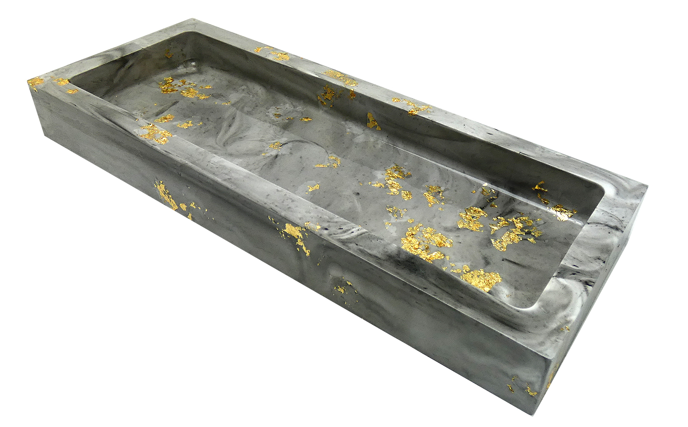Rechthoekige Schaal Eco Resin Medium - Zwart, Grijs, Wit & Goudvlokken - Afbeelding 2