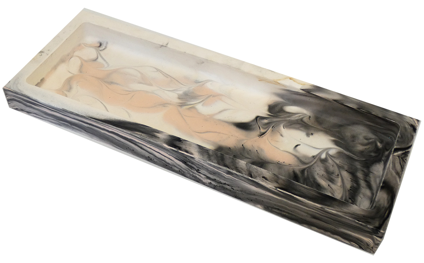 Rechthoekige Schaal Eco Resin Large - Zwart Wit & Oudroze Flow1 - Afbeelding 2