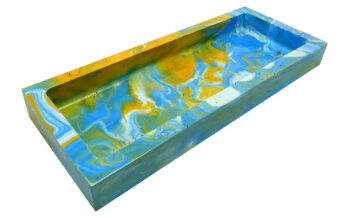 Rechthoekige Schaal Eco Resin Medium - Geel, Blauw, Wit & Goudvlokjes