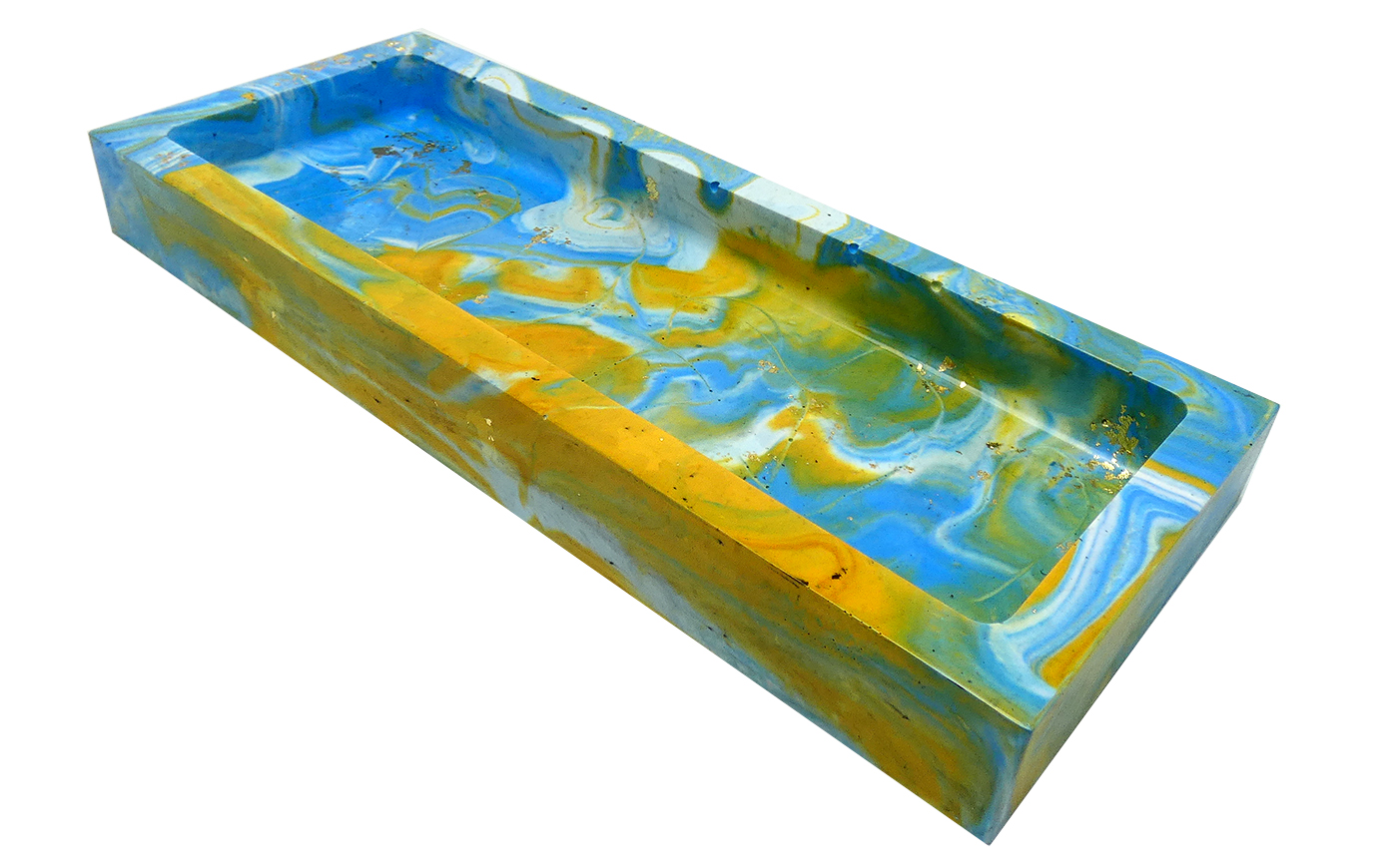 Rechthoekige Schaal Eco Resin Medium - Geel, Blauw, Wit & Goudvlokjes - Afbeelding 2