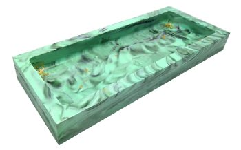 Rechthoekige Schaal Eco Resin Medium - Aquamarijn, Goudvlokken & Zwart Marmer Effect