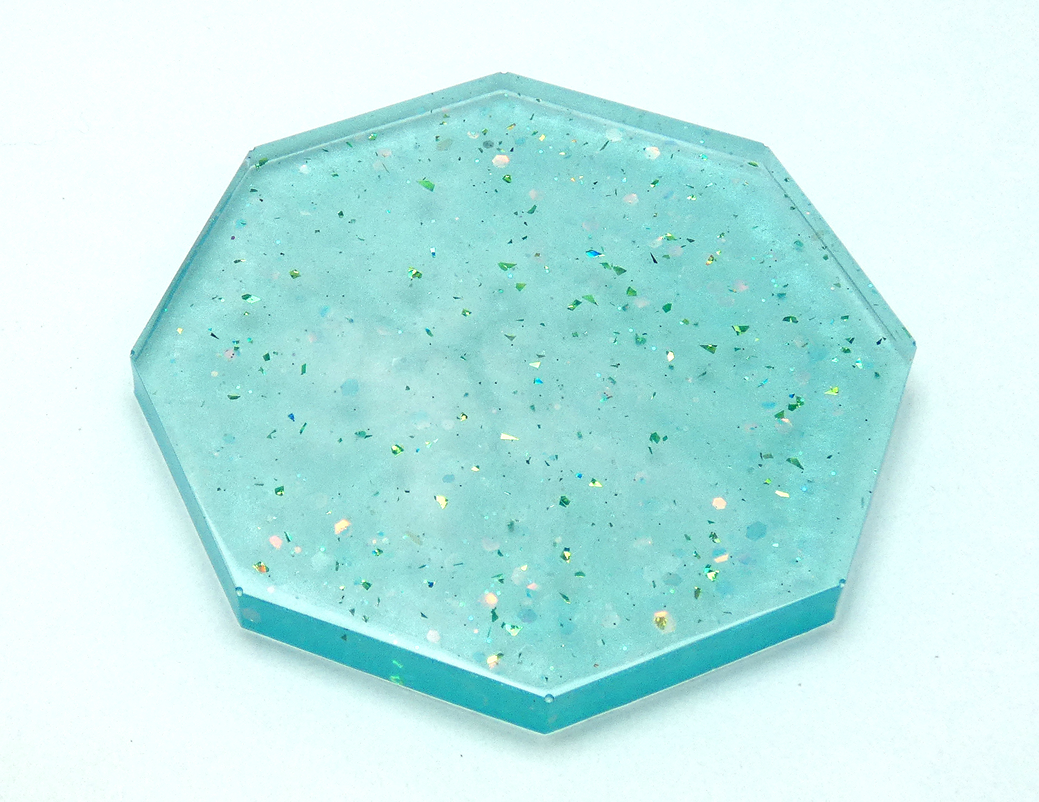 5 Octagon Onderzetters met Houder - Transparant Turquoise & Glitter - Afbeelding 5