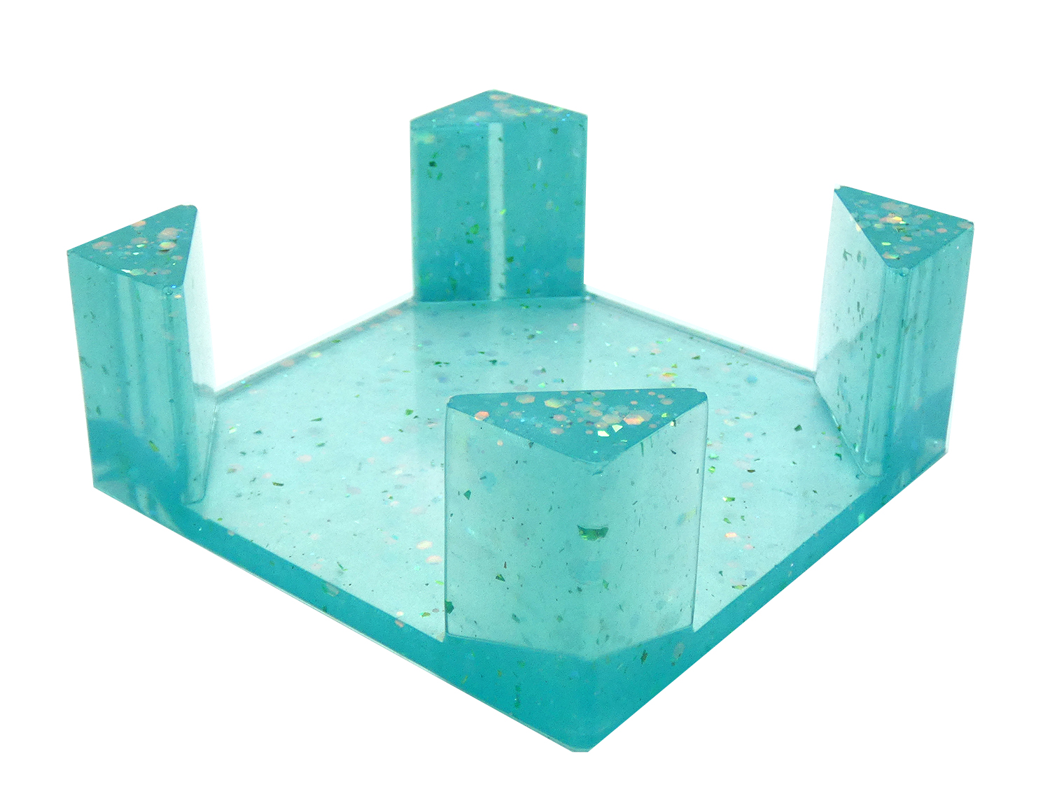 5 Octagon Onderzetters met Houder - Transparant Turquoise & Glitter - Afbeelding 2