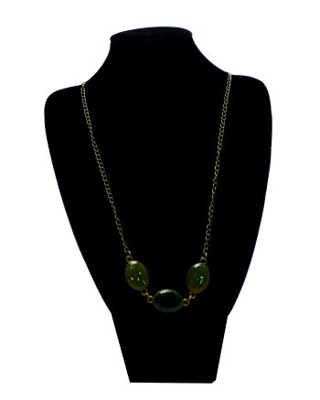 Goudkleurige Ketting en Drie Ovalen met Olijfgroen Emerald Zwart Glitter