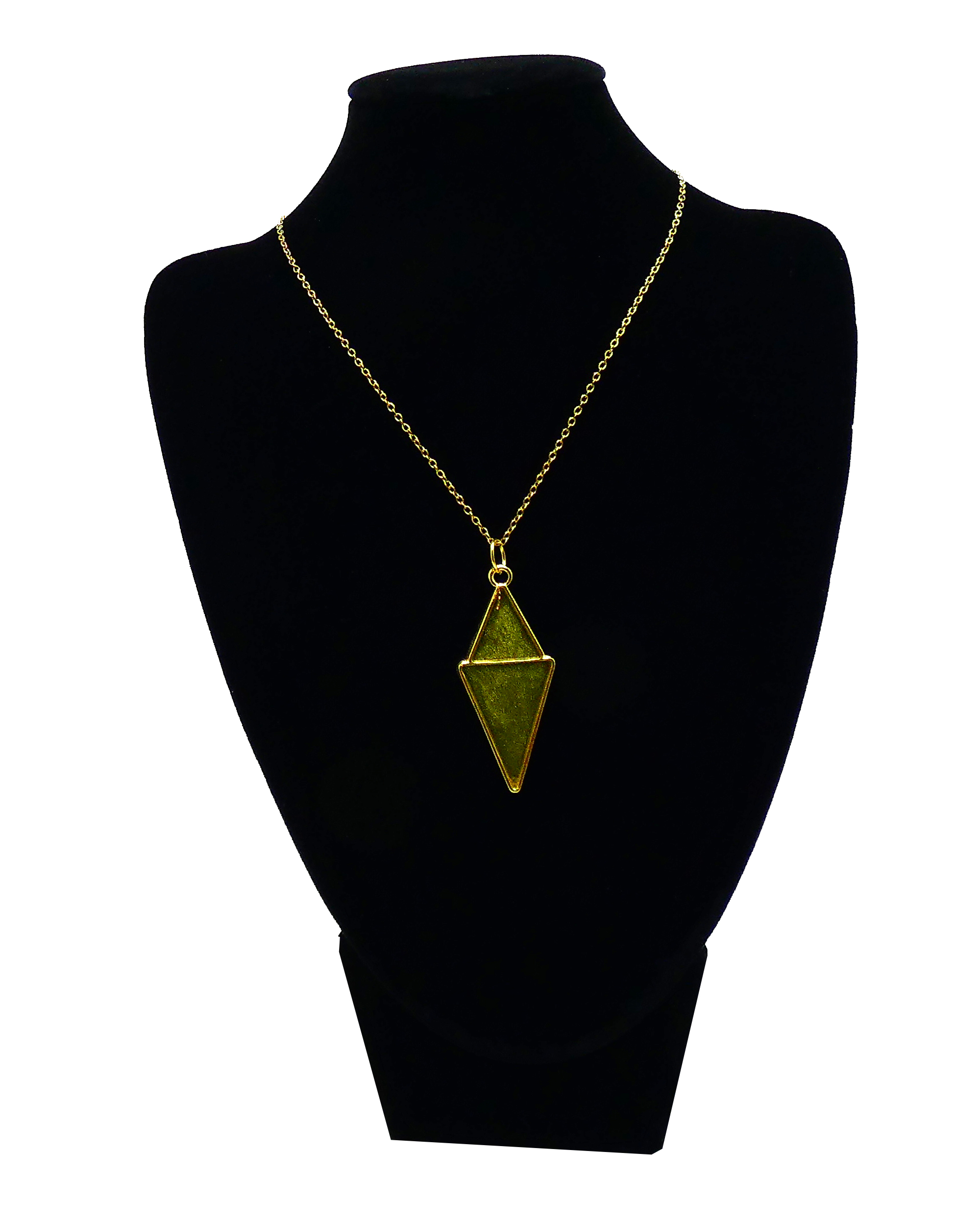 Goudkleurige Ketting met Olijfgroene Dubbel Driehoek