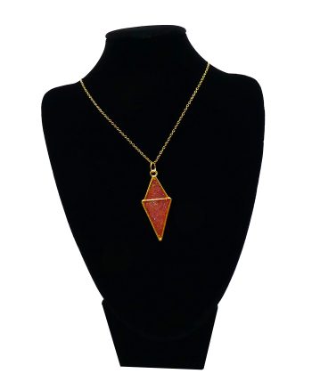 Goudkleurige Ketting met Rood en Glitter Dubbel Driehoek
