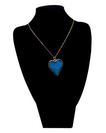 Goudkleurige Ketting en Hart met Aqua Blauw Glitter