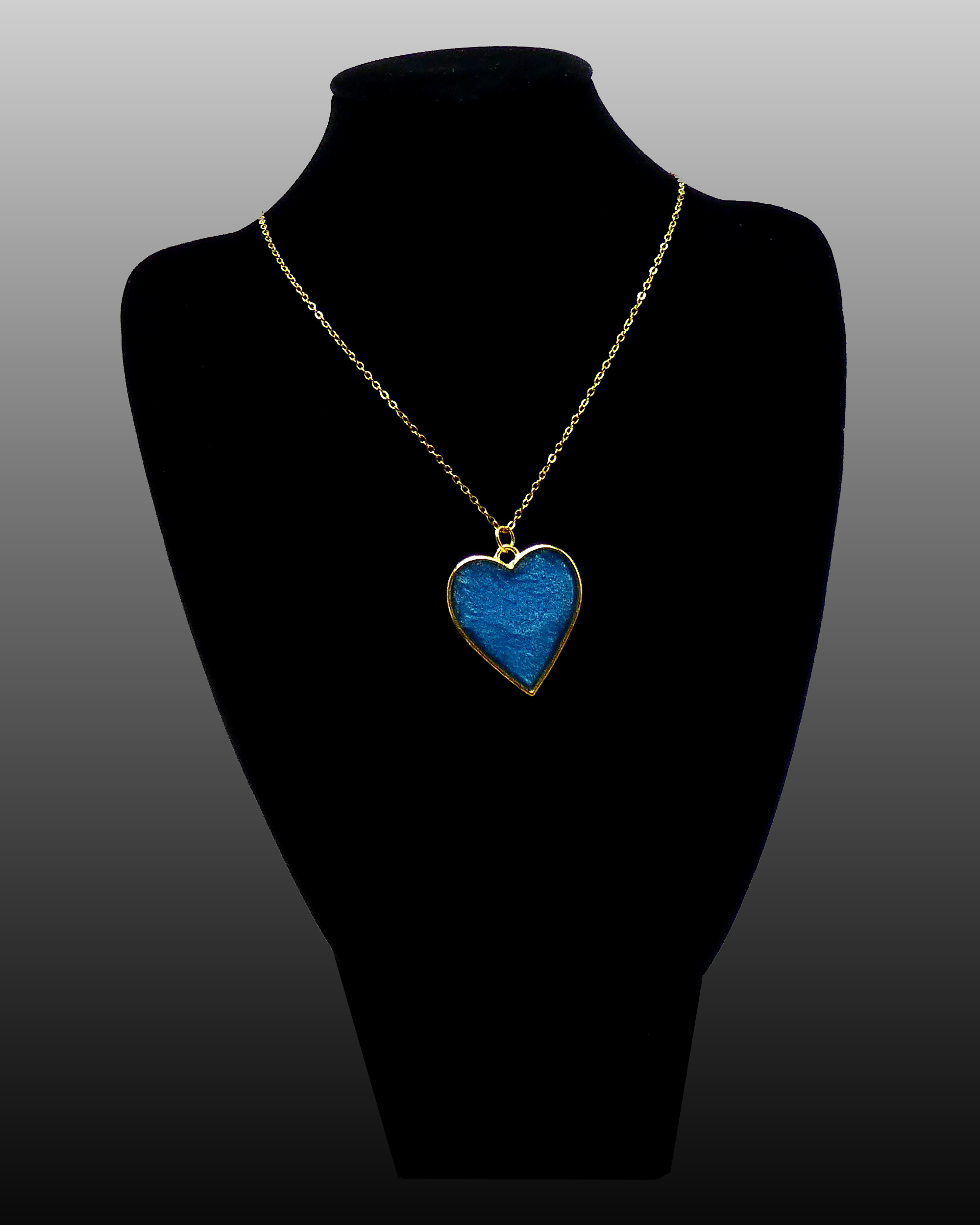 Goudkleurige Ketting en Hart met Aqua Blauw Glitter - Afbeelding 2