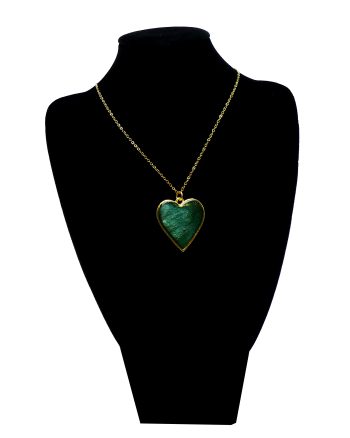 Goudkleurige Ketting en Hart met Zeegroen Mica Effect