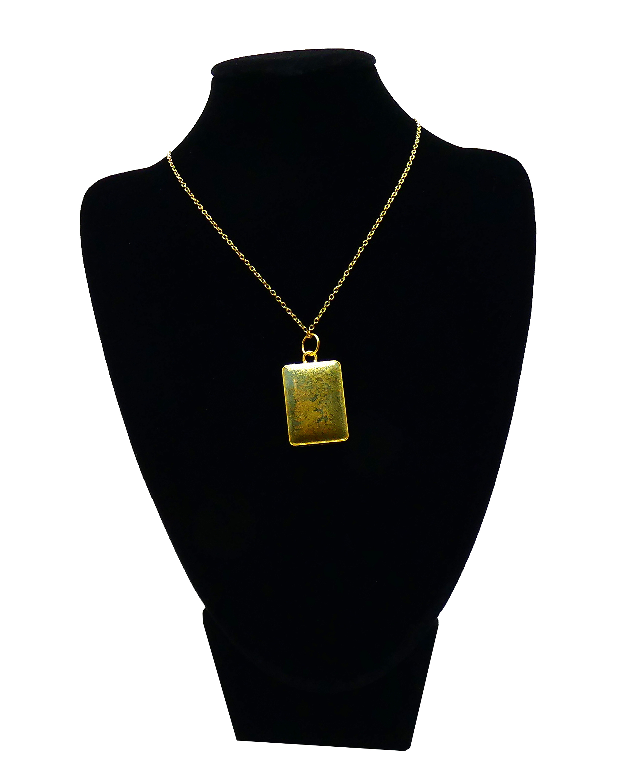 Goudkleurige Ketting met Olijfgroene en Koperkleurige Hanger