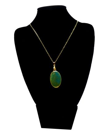 Goudkleurige Ketting met Groene en Turquoise Ovaal Vorm