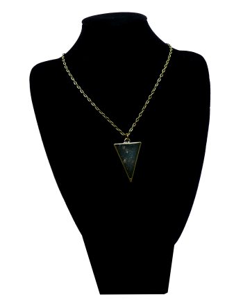 Goudkleurige Ketting en Driehoek met Zwart en Turquoise Glitter