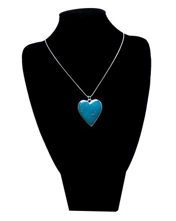 Zilverkleurige Ketting en Hart met Hemelsblauw Turquoise Silver en Glitter
