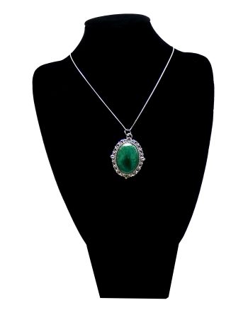 Zilverkleurige Ketting en Medaillon met Bosgroen Mica Effect
