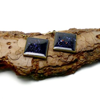 Bronskleurige Vierkante Oorbellen met Zwart en Glitter
