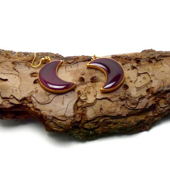 Brons Goudkleurige Halve Maan Oorbellen met Robijnrood