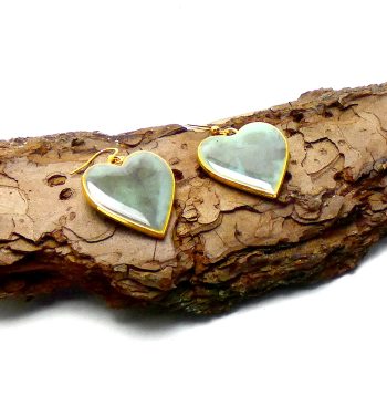Gouden Hart Oorbellen met Jade en Lichtkoper Mica Effect