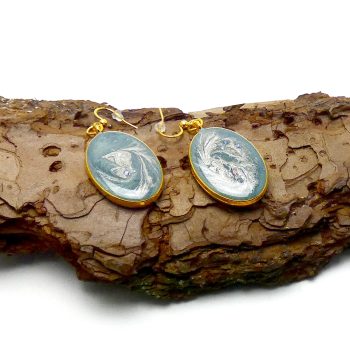 Zilver Ovale Oorbellen met Turquoise Blauw en Zilver