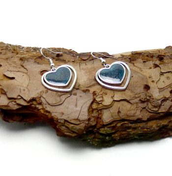 Zilverkleurige Dubbel Hart Oorbellen met Diep Turquoise en Zilver