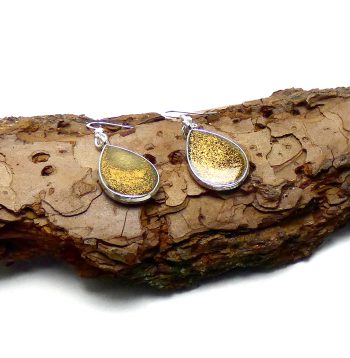 Zilverkleurige Druppelvorm Oorbellen met Brons Mica en Klassiek Goud