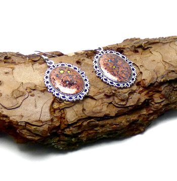 Zilverkleurig Medaillon Oorbellen met Koper en Glitter