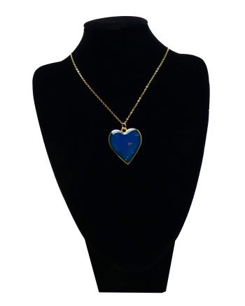 Goudkleurige Ketting en Hart met Diepblauw en Glitter